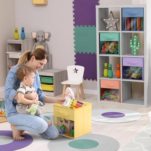 Sorbus Storage Bins with Clear Window, 6 Pack (11", Pastel Multi-Color) - Image 3