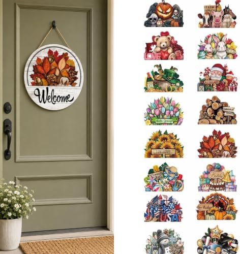 Interchangeable Welcome Sign for Front Door, 12 Inch Wood Hanging Sign，setA by ZBYXPP