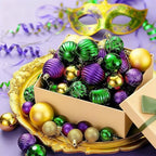 Lunmon 72 Pcs Mardi Gras Christmas Ornaments Green Gold Purple Baubles - Image 2