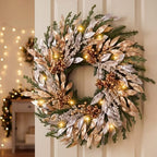 Christmas Wreaths for Front Door - 8 Lighting Modes 26 Inch Real Touch Pine Wreath with Gold Leaves & Champagne Berries Prelit Winter Wreath for Outdoor Christmas Decorations Windows Indoor Home Decor - Image 5
