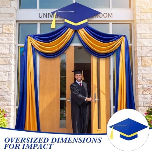 Batiyeer 3 Pcs Graduation Porch Decorations Class of 2026, 32.8 x 1.64 ft Large Graduation Blue Yellow Door Frame Decor with Diploma Cap for Congrats Grad School College Porch Flag Outdoor Party - Image 6