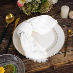 Pesonlook 60 Pcs White Cotton Linen Napkins with Fringe, 16x16 Inches - Image 6