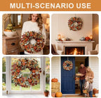 zjlmit Fall Wreath 22 Inch Fall Wreaths for Front Door Autumn Wreath with Orange Pumpkins Eucalyptus Leaves Berries Lamb Ears Leaves for Indoor Porch Wall Home Harvest Festival Thanksgiving Day Decor - Image 3