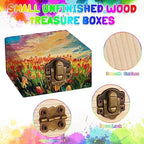 Sintuff 48 Pack Small Unfinished Wooden Boxes for Crafts 2.7 x 2.7 x 1.6 Inch Storage Treasure Chest with Hinged Lids Clasp Mini Pine Wood Jewelry Gift Boxes for DIY Bracelet Home Decorate Party Favor - Image 4