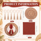 Fanfanwin Set of 6 Boho Woven Placemats with Rust Red Napkins, 13 in - Image 2