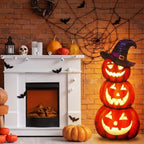Vercraft 35" Halloween Stacked Pumpkin Door Sign with Witch Hat LED Light - Image 5