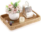 Hipiwe Large Woven Rattan Serving Tray Wicker Basket Organizer, 13.4"x9.5" by Hipiwe