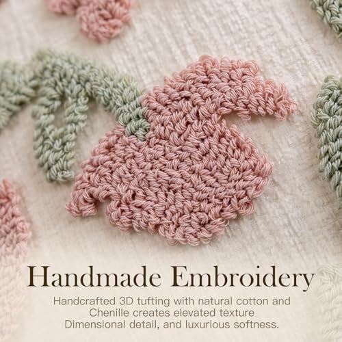 Premium Chenille Embroidered Throw Pillow Covers 20x20 Set of 2, Thick 3D Tufted Pink Floral Decorative Cushion Covers with Hidden Zipper for Couch Sofa Bed Living Room Boho Home Decor - Image 2