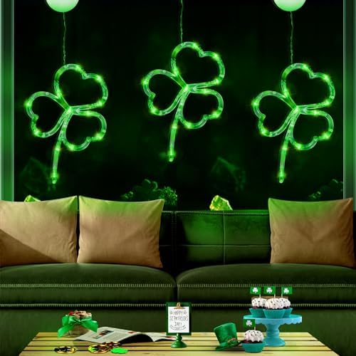 [Timer] 3 Pack St Patricks Day Decorations Shamrocks Window Lights Battery Operated, Green St. Patrick's Day Lights Saint Patricks Day Decor Window Silhouette Lights for Home Party Door Indoor Outdoor - Image 4