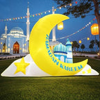 KOOY 7.8 FT Long Inflatable Ramadan Crescent Moon Decorations with Mosque & Star Blow Up Islamic Eid Decor Muslim Holiday Outdoor Decorations with LED Lighted - Image 6
