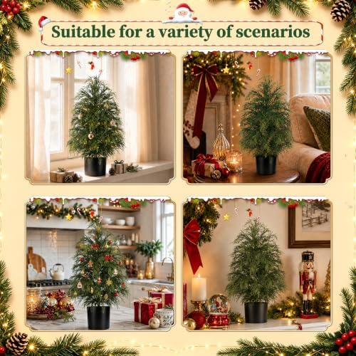 Grooy 2FT Artificial Cedar Topiary Trees, 2 Pack Fake Shrubs with Pot - Image 6