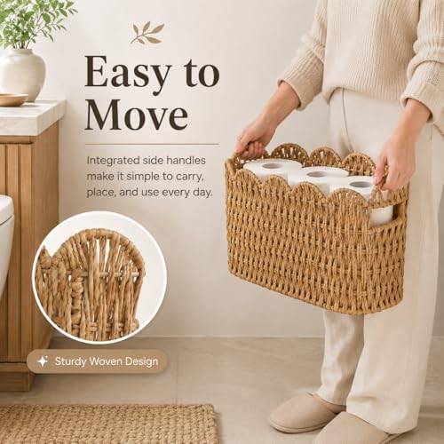 Scalloped Toilet Paper Basket, Tall Narrow Paper Rope Storage - Image 4