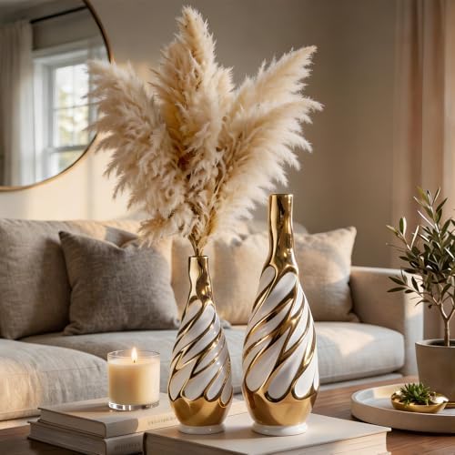 Yundu Gold with White Vase Set of 2 - Image 7