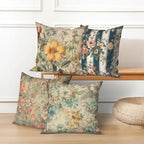 Vintage Printed Throw Pillow Covers 22''x22'' Set of 4, Colorful Flowers Pillowcases Rustic Decorative Floral Cushion Covers for Couch Sofa Bedroom Farmhouse Livingroom Garden Patio Car - Image 5