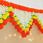 Desi Favors 5 Ft Marigold Jasmine Toran Toran Door Hanging Marigold Decorations for Pooja Bandhanwar Diwali Decorations for Door Mantle Indian Thoranam Decorations (Pack of 1) Yellow Orange & White - Image 3