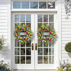 Summer Spring Wreaths for Front Door 26 Inch, Tulip Spring Summer Wreath with Welcome Sign, Artificial Floral Spring Door Wreath for Outdoor Front Door, Farmhouse Seasonal Summer Wreath - Image 6
