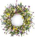 Yawwind 22 Inches Summer Wreaths for Front Door Green Spring Floral Wreath Summer Door Wreath Wildflower Wreaths with Lavender Daisy for Indoors Windows Porch Wall Outside All Season by Yawwind