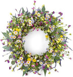 Yawwind 22 Inches Summer Wreaths for Front Door Green Spring Floral Wreath Summer Door Wreath Wildflower Wreaths with Lavender Daisy for Indoors Windows Porch Wall Outside All Season by Yawwind