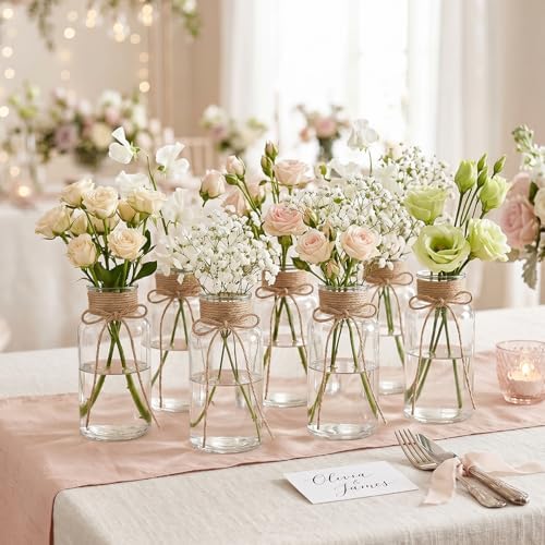 Vintage Clear Glass Vases for Flowers – Set of 12 Decorative Cylinder Vases - Image 6