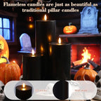 Retisee 3 Pcs 6/8/12" Halloween Black Flameless LED Candle Decor for Home - Image 3