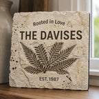 Personalized Family Name Sign, Custom Faux Fossil Stone Wall Decor, "Rooted in Love" Botanical Fern Plaque, Flat MDF Board with Realistic 3D Print (Not Real Rock), Earthy Rustic Home Art - Image 4