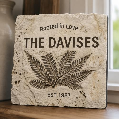 Personalized Family Name Sign, Custom Faux Fossil Stone Wall Decor, "Rooted in Love" Botanical Fern Plaque, Flat MDF Board with Realistic 3D Print (Not Real Rock), Earthy Rustic Home Art - Image 4