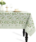 CPC Agate Green Block Print 100% Cotton Rectangle Tablecloth 60x108 Inch by COTTONPRINTCLUB