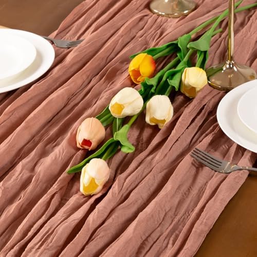 Dusty Rose Cheesecloth Table Runner Boho Wrinkled Gauze Table Runners - Image 5