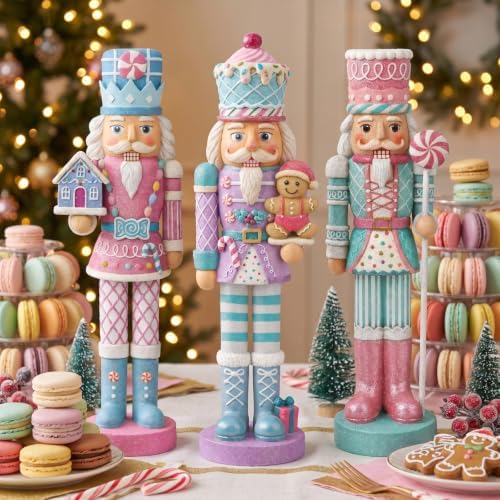 Simgoing 3 Pcs Macaron Gingerbread Nutcracker Christmas Resin Soldier Decor - Image 4