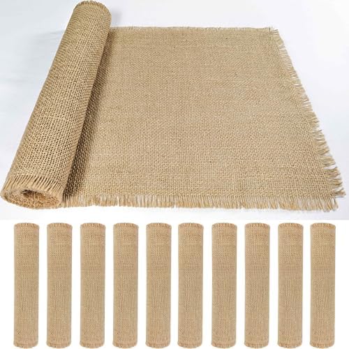 10 Pack 13 x 90 Inch Tassel Burlap Table Runners,Natural Rustic Jute Table Runner and Placemats Bulk for Western Wedding Table Decorations,Farmhouse Style Party,Holiday,Kitchen Table Decor Cover by Wlirantim