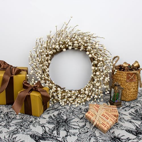 Artificial Winter Wreaths for Front Door 20 Inches White Wreath Rustic White Berry Twig Wreath for Indoors Porch Windows Wall Outdoor Christmas Celebration - Image 4