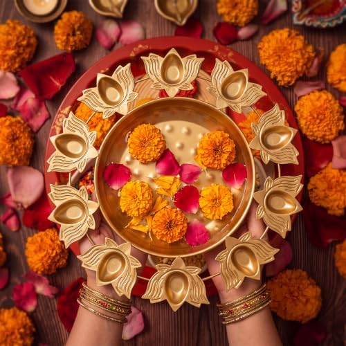 LemonRoad 2 Pack 13 Inch Decorative Urli Bowls for Diwali Diya Lotus Decor - Image 6