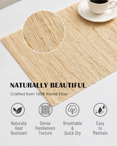 Placemats Set of 6, 12 x 17 Inch, 100% Natural Ramie, Handwoven - Image 2