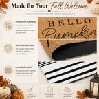 Tinideya 2 Pcs Hello Pumpkin Layered Doormat Set with Stripe Rug - Image 4