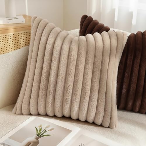 decorUhome Fall Faux Fur Throw Pillow Covers 24x24 Set of 2 Dark Brown - Image 6