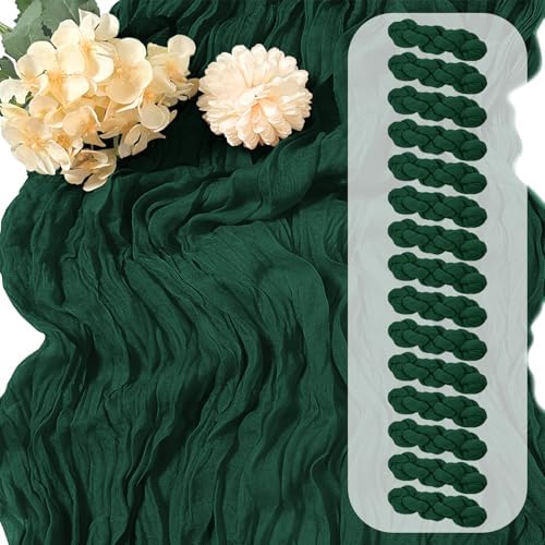 15 Pack Emerald Green Cheesecloth Table Runner 17 x 108 inch Cheese Cloth Table Runners 9ft Green Table Runner Rustic Romantic Sheer Gauze Runner for Wedding Party Baby Shower Table Decoration by Yorcari