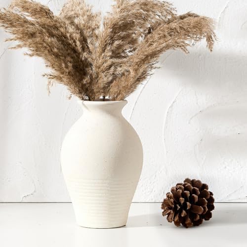 Ceramic Rustic Farmhouse Vase, 9.2 inch Whitewashed Terracotta Vase by LUKA