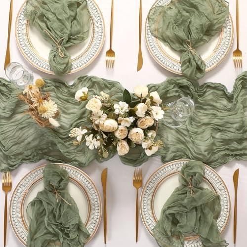 4 Cheesecloth Table Runners and 48 Napkins Set, 10Ft Boho Cheese Cloth Table Runners 20 x 20 Inch Rustic Wrinkled Gauze Napkins for Wedding Birthday Baby Shower Party Decor (Sage Green) - Image 4