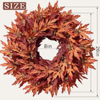 26" Artificial Fall Maple Leaves Wreath for Front Door Decoration (Orange) - Image 5