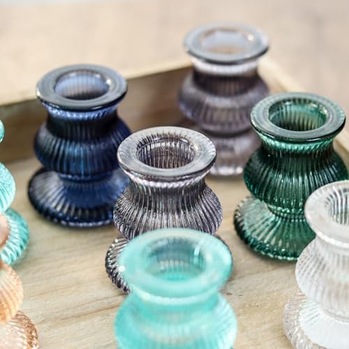 WDHODEC Christmas Taper Candle Holders 12PCS Glass Candlestick Holders for Table Centerpiece Colorful Candle Sticks for Wedding, Party and Winter Decoration(Blue&Green) - Image 3