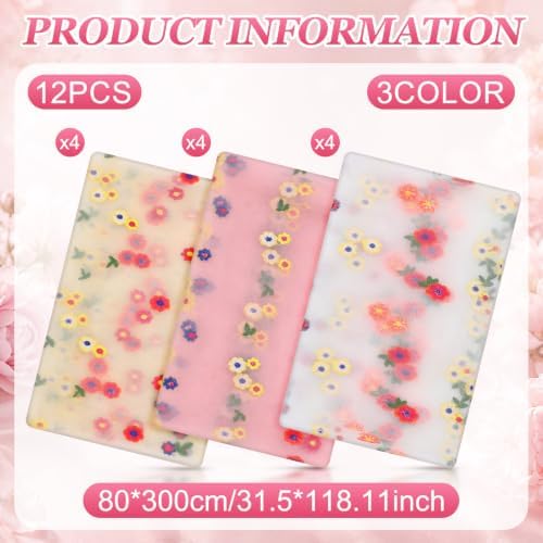 12 Pcs Daisy Tulle Table Runners Bohemian Country Tulle Lace Table Runner 120 Inch 10 ft White Champagne Pink Lace Fabric for Home Dining Wedding DIY Craft - Image 2