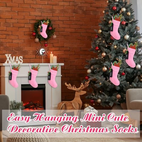 Zubebe 12 Pcs Christmas Mini Stockings Knitted Stocking, Pink - Image 2