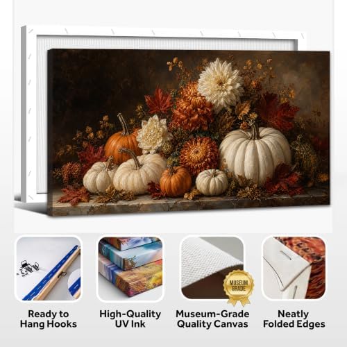 WAXWHELK Pumpkin Fall Canvas Wall Art, Autumn Thanksgiving Rustic Farmhouse Painting Pictures Artwork for Bedroom Living Room Home Decor (20"x40") - Image 6