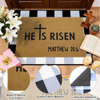 2 Pcs Easter Doormats, He is Risen Door Mat, Easter Bible Verse Non Slip Coir Mats, Black and White Check Rug, Layering Doormats Seasonal for Indoor Outdoor Home Porch Entry Decor 24" x 32" - Image 4