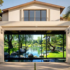 Japanese Garden Garage Door Banner 6 x 13 FT, Zen Garden Pond Garage Door Cover, Scenic Pine Tree Nature Landscape Outdoor Garage Door Decorations, Asian Garden Backdrop for Home Decor(Landscape painting) by KKYEJLQYI