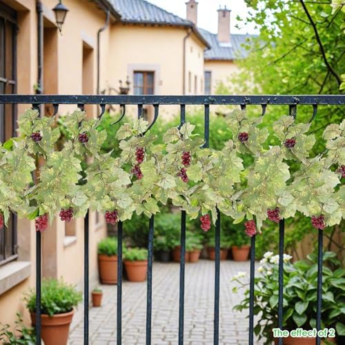 Artificial Grape Vine Leaf Garland Plant with 5 Strings Grapes, 6.5ft Artificial Fake Grape Vines Fake Greenery for Wedding Party Home Indoor Outdoors Decoration (2, Summer Leaf Garland) - Image 2