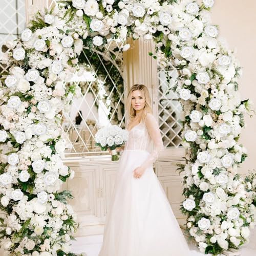 100Pcs White Roses Artificial Flowers, Real Touch Velvet Fake Roses Bouquet - Image 5