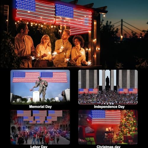 HYH American Flag LED Lights, 420 LEDs Net Light Up Flag Outdoor Waterproof - Image 6
