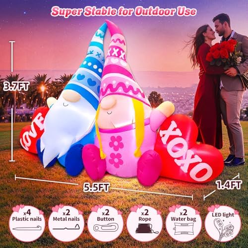 KOOY 5.5FT Mothers Day Inflatables Outdoor Decorations Valentine Day Blow up Yard Decoration Outdoor Inflatable Gnomes Love Heart with Light for Anniversary Valentine's Day Party Yard Décor - Image 5