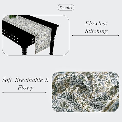 Ridhi Hand Block Print Table Runner Indigo Floral 16x106 Inch 100% Cotton - Image 3
